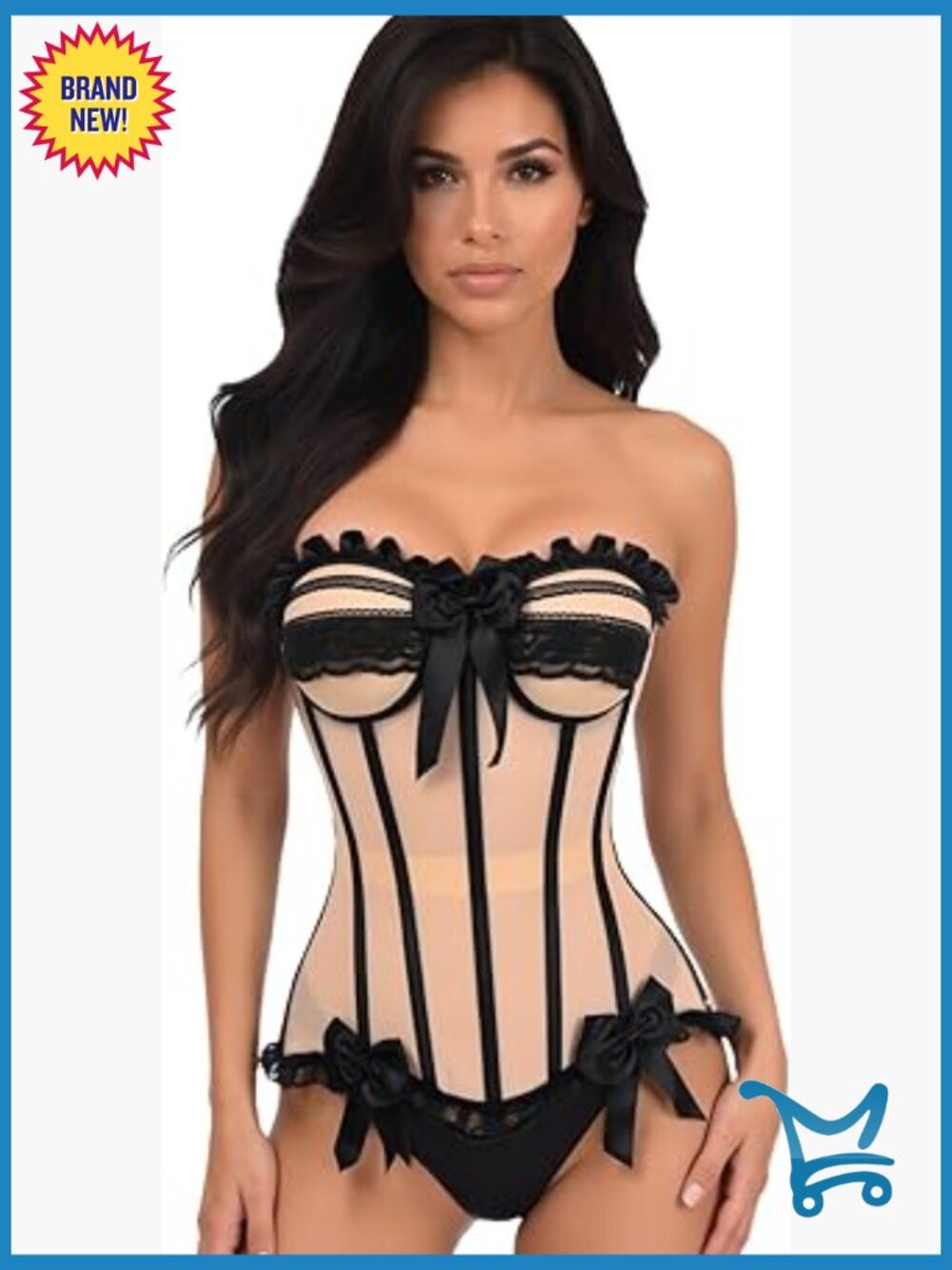 Steel Boned Corset Top, Waist Cincher with Zip and Lacing, Boudoir Lingerie